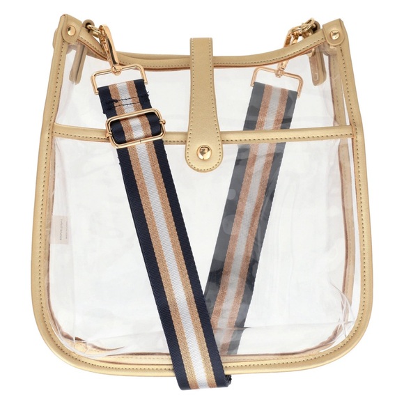 MILLY KATE • Clear Crossbody Bag Game Day Concert Stadium Navy Gold Carryall - Picture 1 of 5
